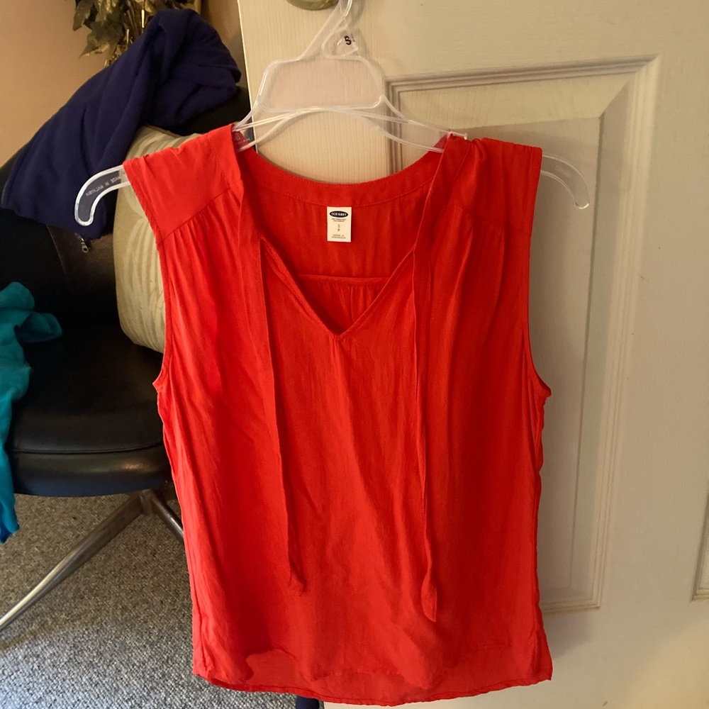 Sz S orange top sleeveless with ties NWOT